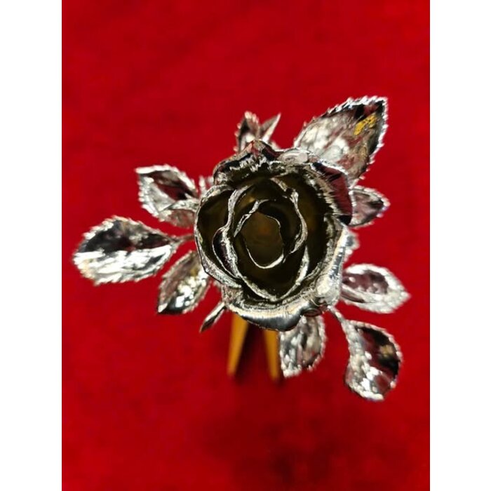 Roosje zilverkleurig blinkend 11cm per 10 stuks