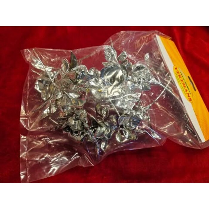 Roosje zilverkleurig blinkend 11cm per 10 stuks