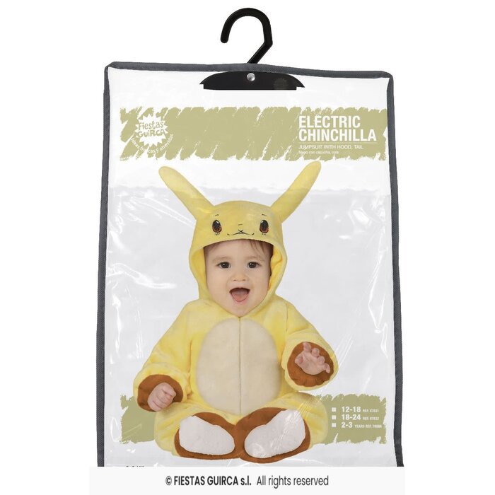 Feestshop.be Geel electric chinchilla verkleedkostuum baby