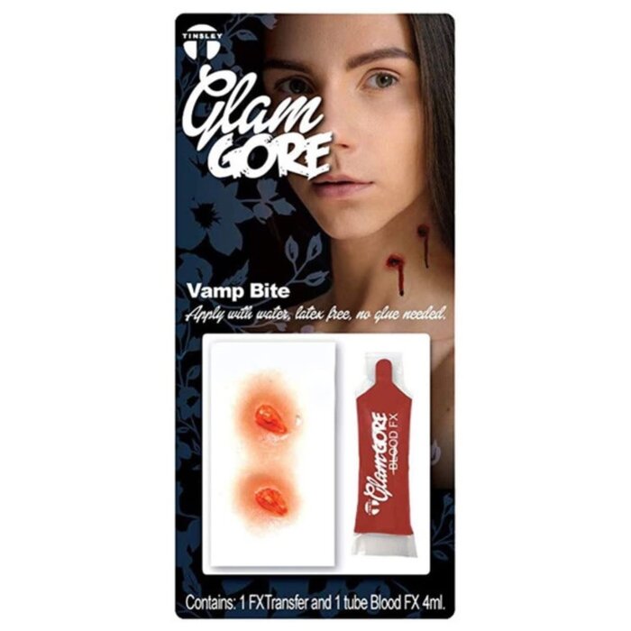 Littekens nepwonde Glam Gore Transfer and Blood Sachet- Vampire bite