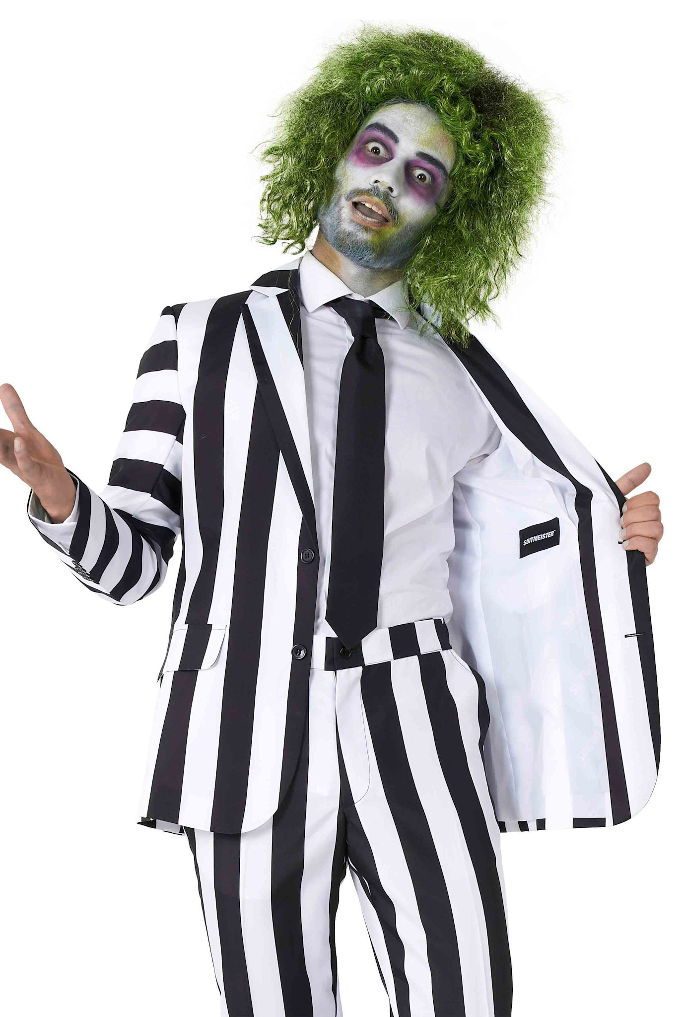 Suitmeister Beetlejuice kostuum zwart wit gestreept