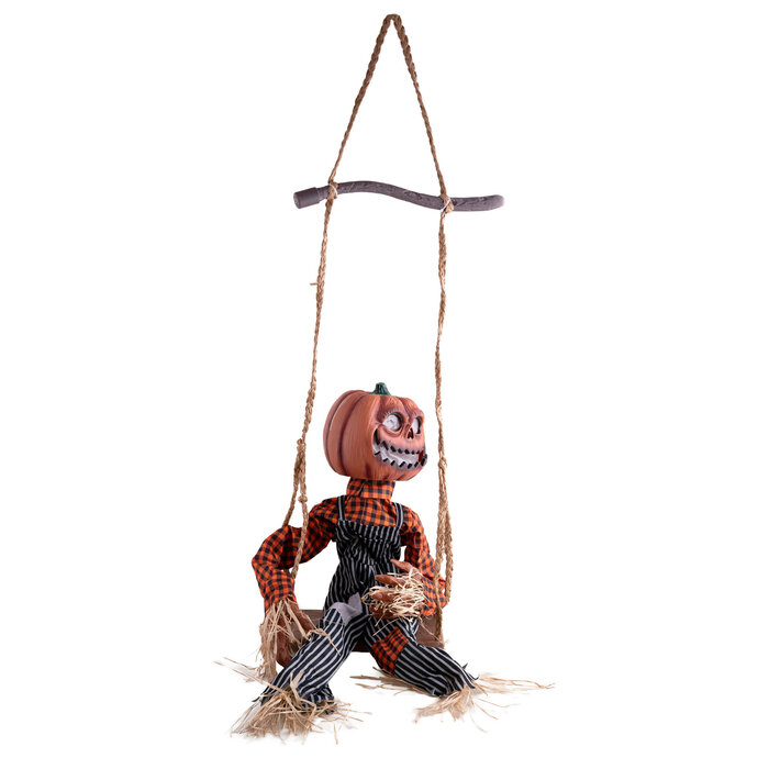 Halloween decoratie bewegend pompoen op de schommel 90cm