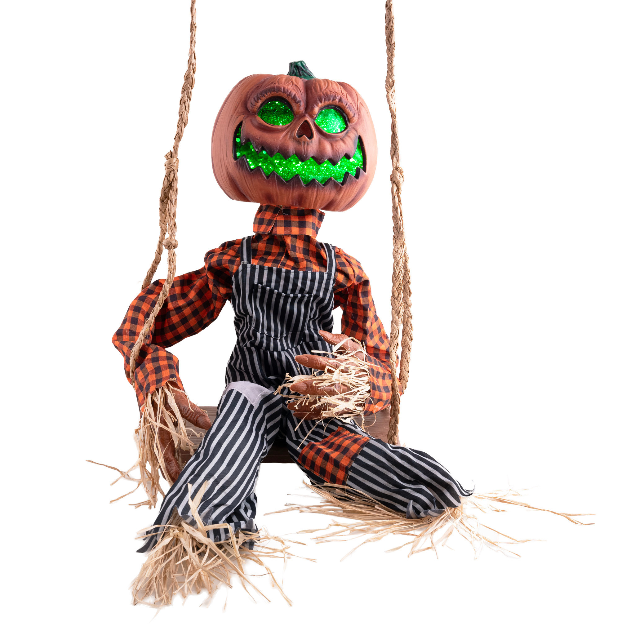 Halloween decoratie bewegend pompoen op de schommel 90cm