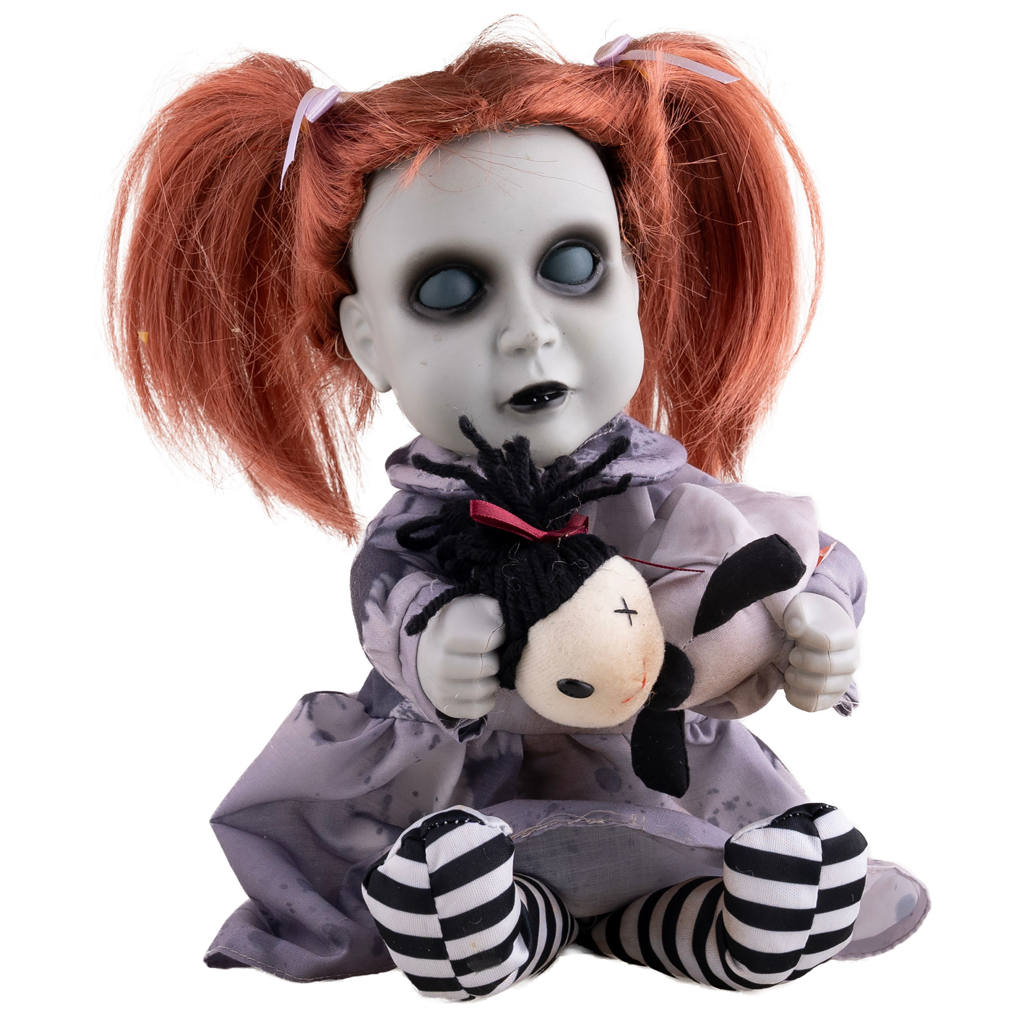 Baby horrorpop bewegend spookmeisje met beertje (26cm)