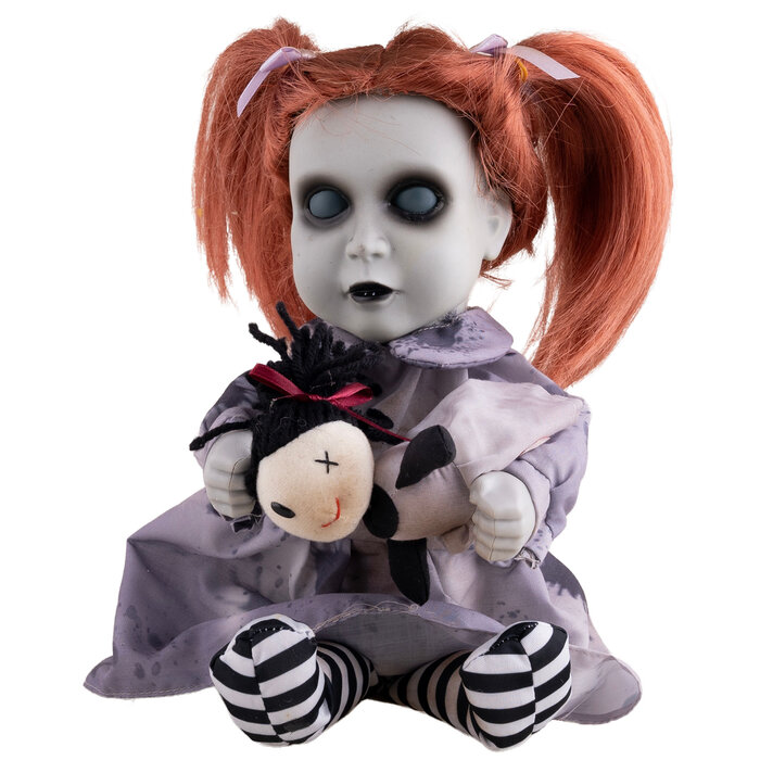 Baby horrorpop bewegend spookmeisje met beertje (26cm)