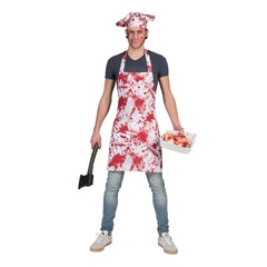Keukenschort en muts met bloedspatten