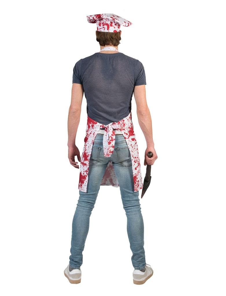 Keukenschort en muts met bloedspatten