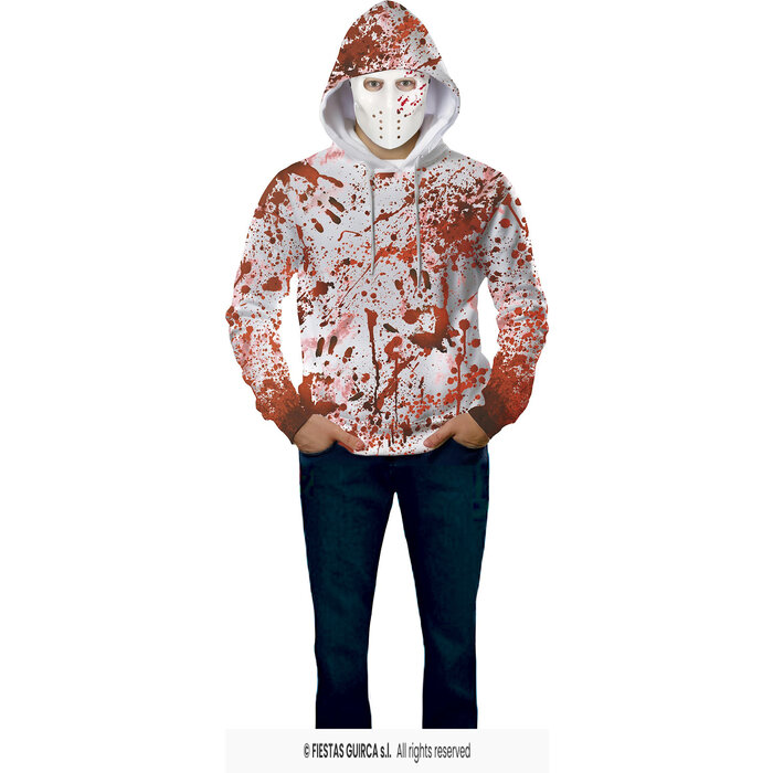 Feestshop.be Bebloede trui met kap en masker wit Halloween