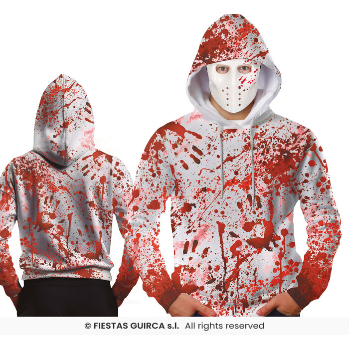 Feestshop.be Bebloede trui met kap en masker wit Halloween