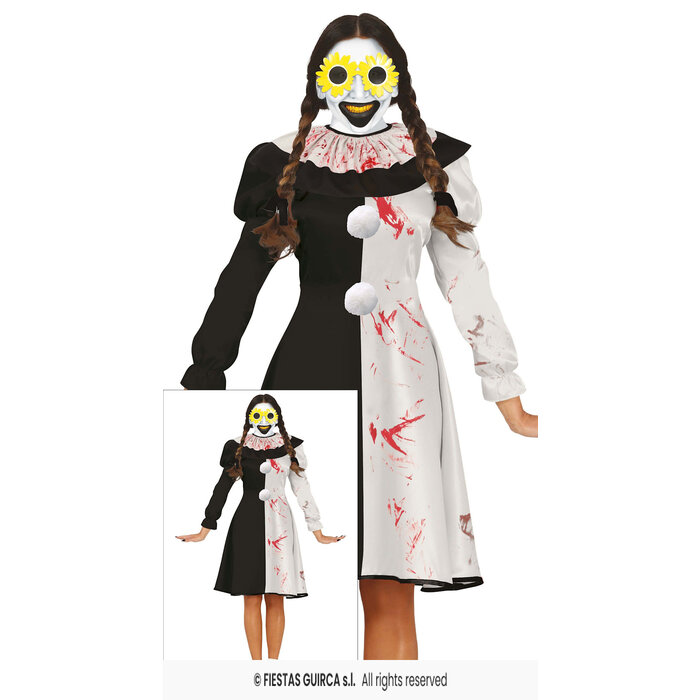 Feestshop.be Halloween clown kleedje dame zwart/wit