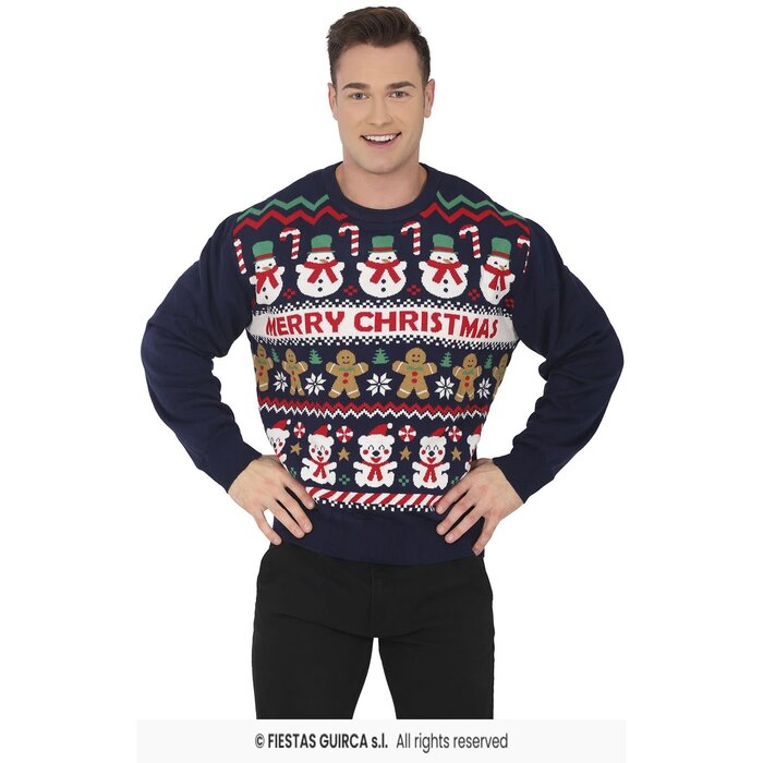 Kersttrui blauw sneeuwman