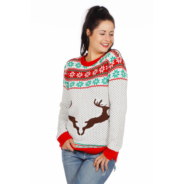 Kersttrui wit met rendieren