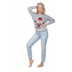 Kersttrui grijs snowman met parels