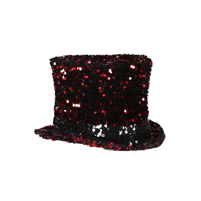 Collection Luxe hoge hoed met pailletten rood Cabaret