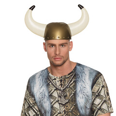 Feestshop.be Viking helm goud met witte hoorns