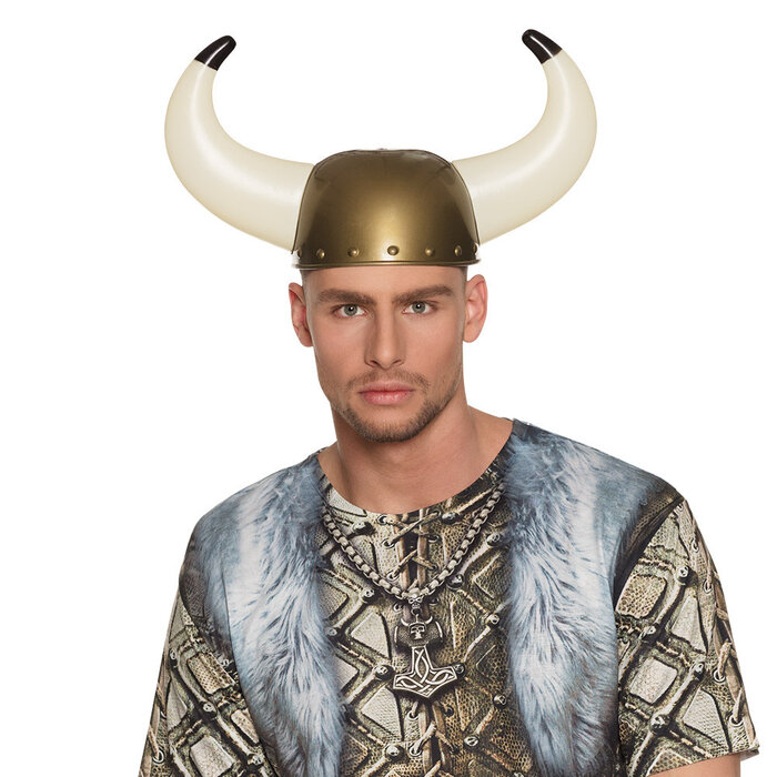 Feestshop.be Viking helm goud met witte hoorns