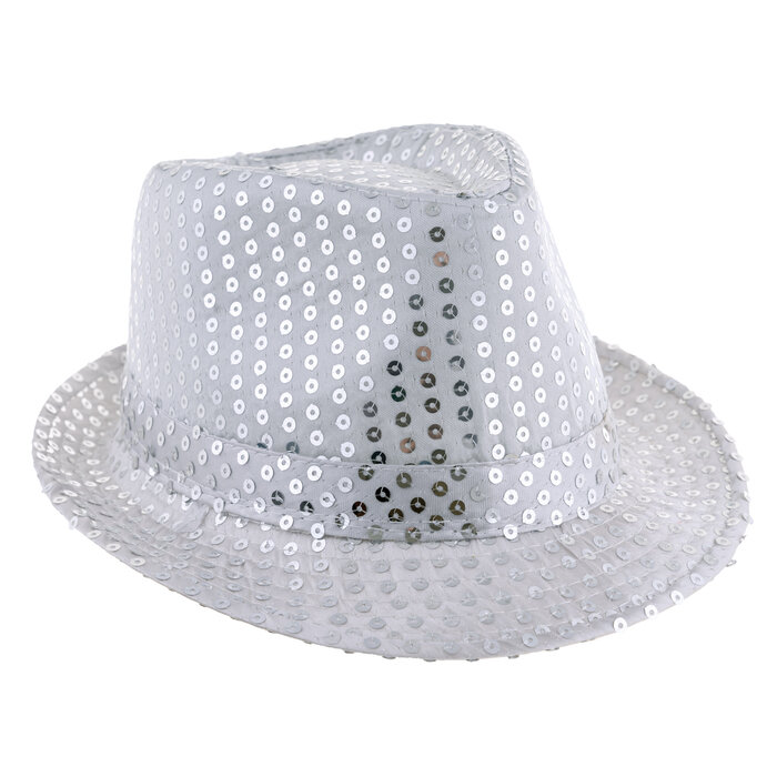 Hoed disco glitter pailletten zilver popstar