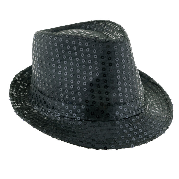 Hoed disco glitter pailletten zwart popstar