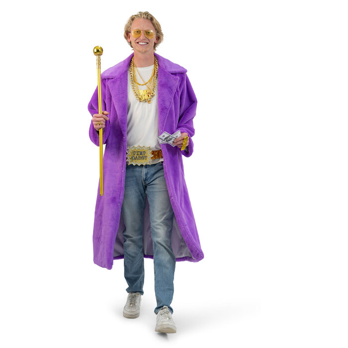 Lange jas fluffy plush paars pimp pooier