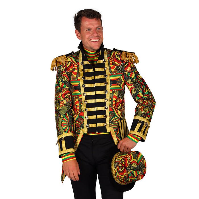 Carnavalsjas heren African look rood geel groen