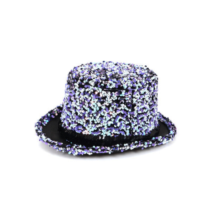 Hoge hoed paillet paars
