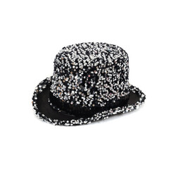 Hoge hoed paillet zilver