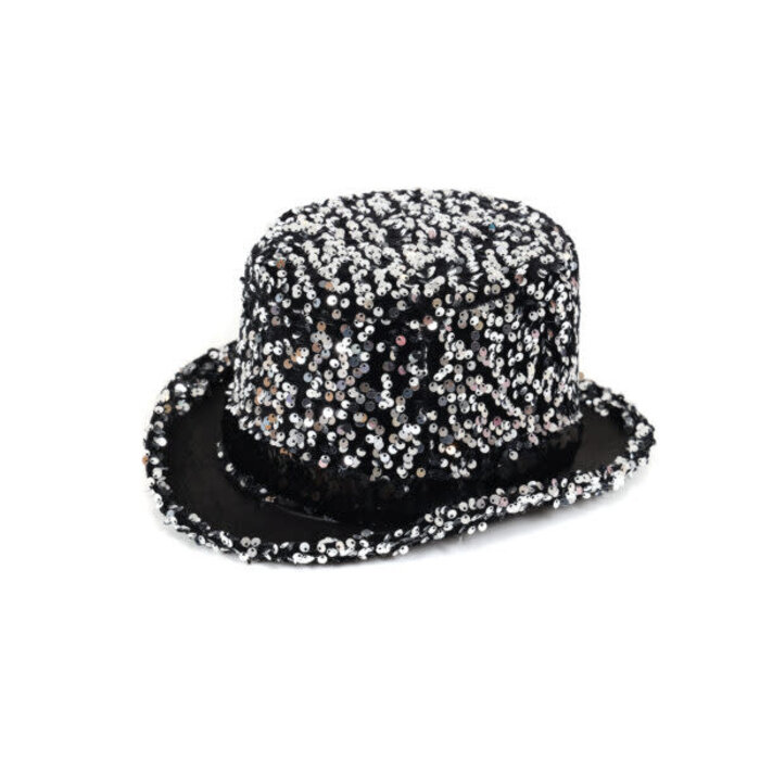 Hoge hoed paillet zilver