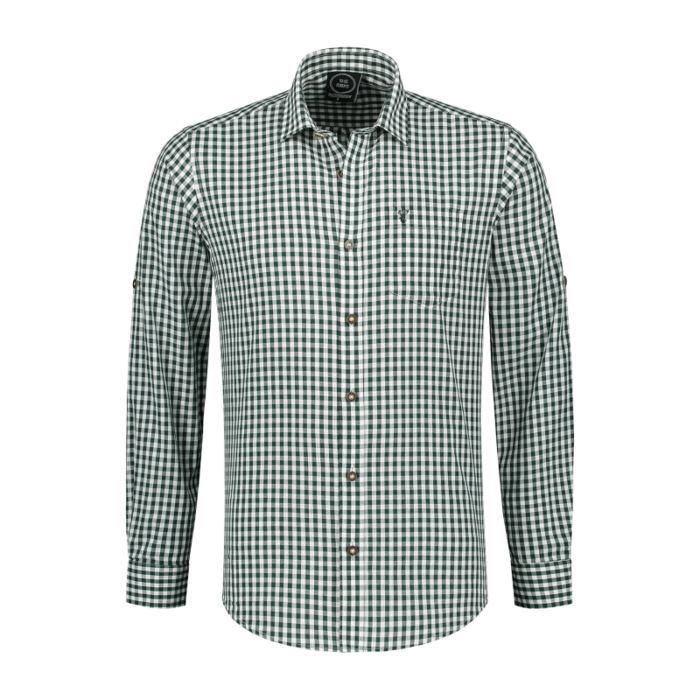 Haus Huberts Tirolerhemd groen-wit luxe Oktoberfest hemd