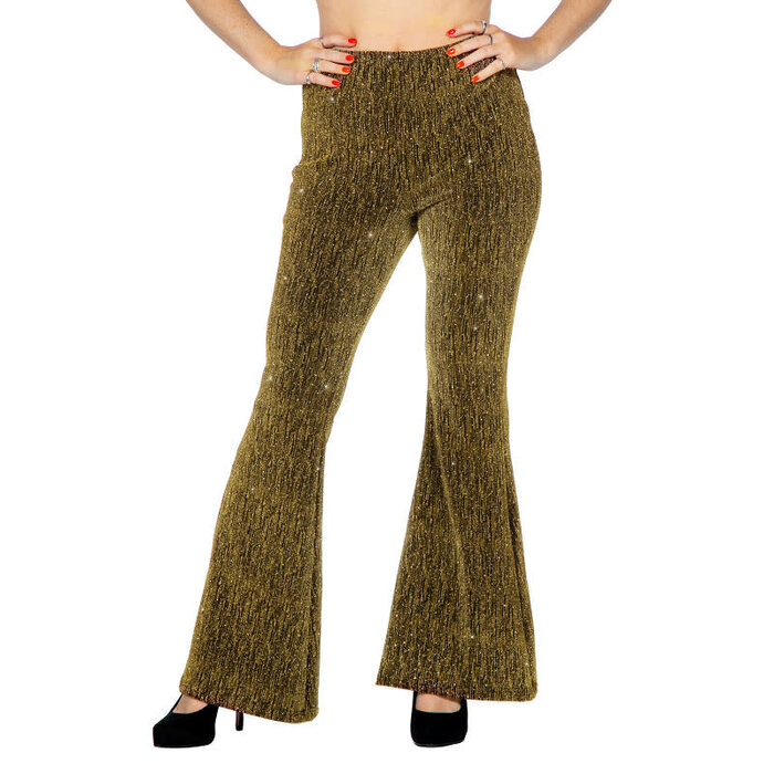 Disco party glitter broek flared goud