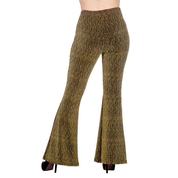 Disco party glitter broek flared goud