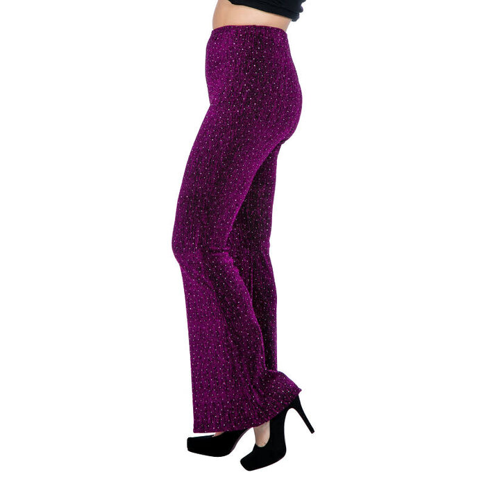 Disco party glitter broek flared paars