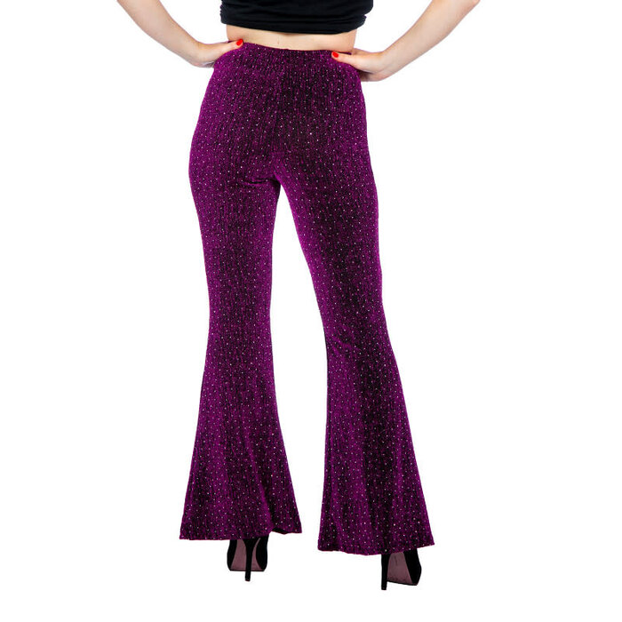Disco party glitter broek flared paars