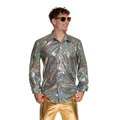 Feestshop.be Disco shirt zilver shiny