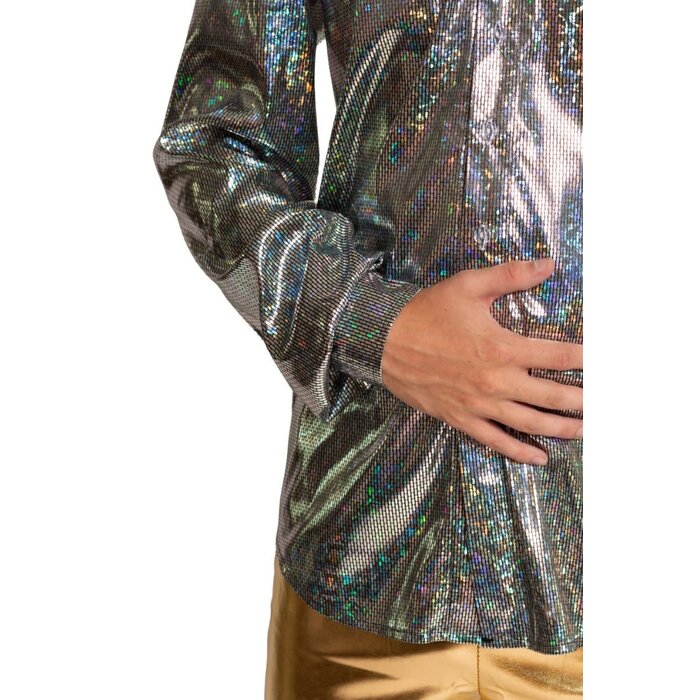 Feestshop.be Disco shirt zilver shiny