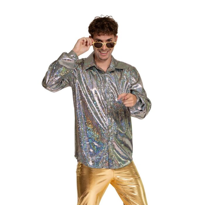Feestshop.be Disco shirt zilver shiny