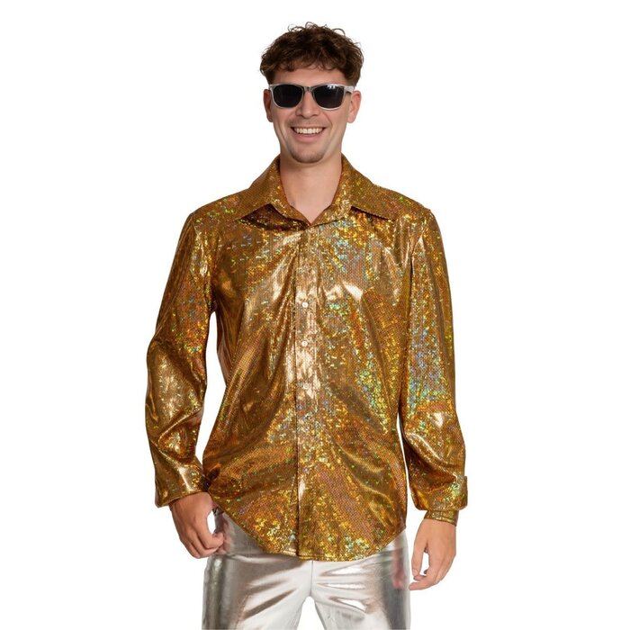 Feestshop.be Disco shirt goud shiny