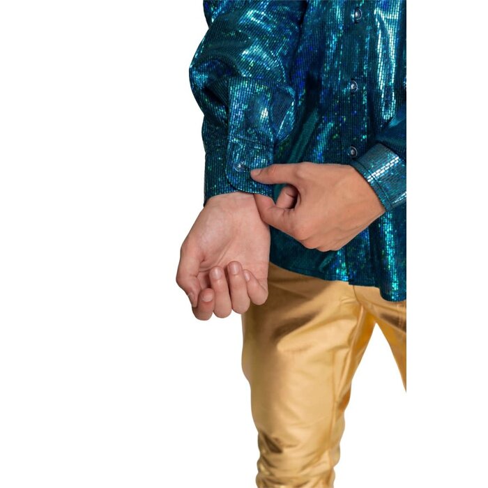 Feestshop.be Disco shirt turquoise blauw shiny