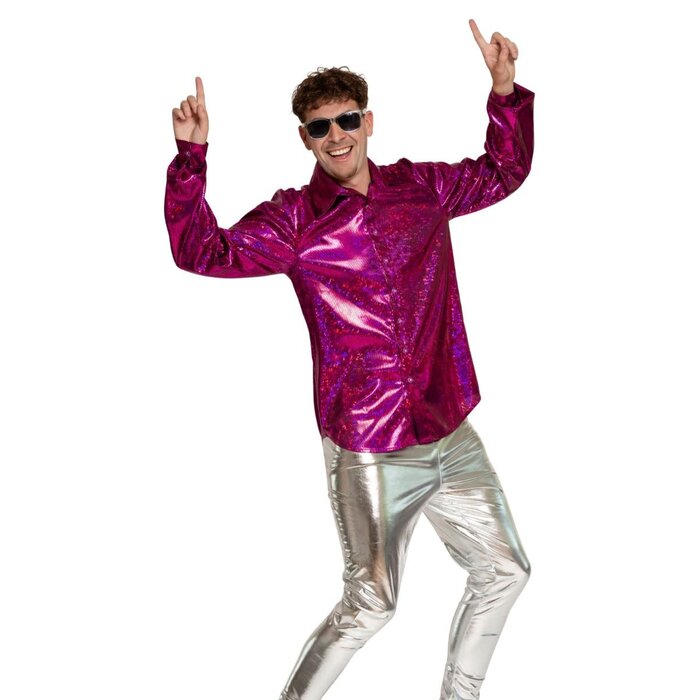 Feestshop.be Disco shirt fuchsia roze shiny