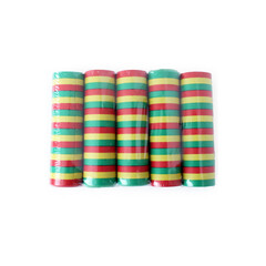 Serpentine carnaval rood geel groen brandvertragend per 5 rolletjes verpakt