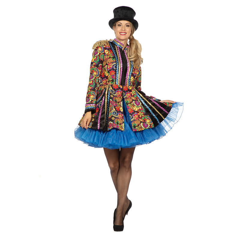 Luxe carnavalsjas zwart met bloemen dames