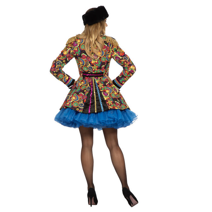 Luxe carnavalsjas zwart met bloemen dames