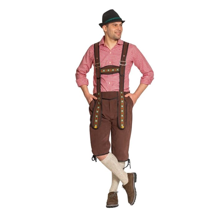 Lederhose Johann met Verstelbare Bretels Donkerbruin Lang