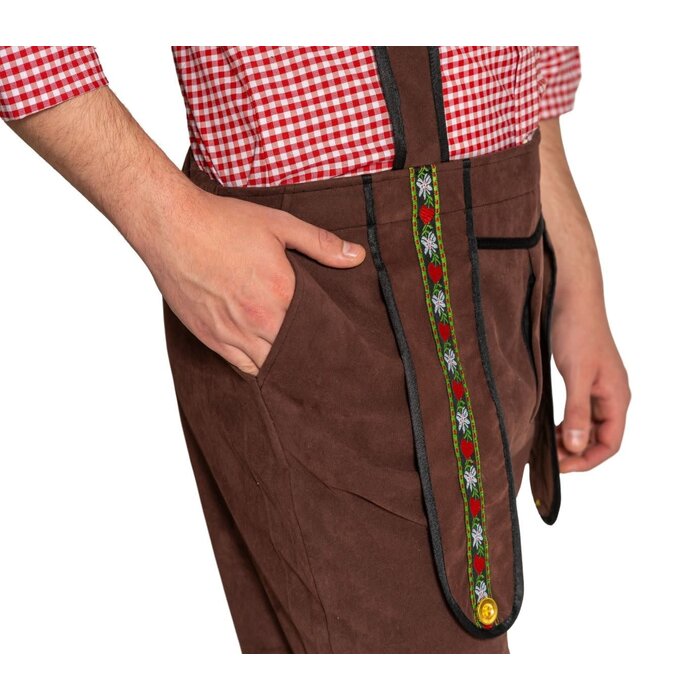 Lederhose Johann met Verstelbare Bretels Donkerbruin Lang