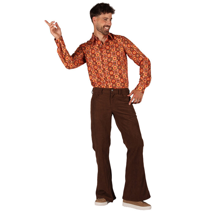 Thetru Broek retro jaren 70 hippie ribfluweel ribcordbroek bruin