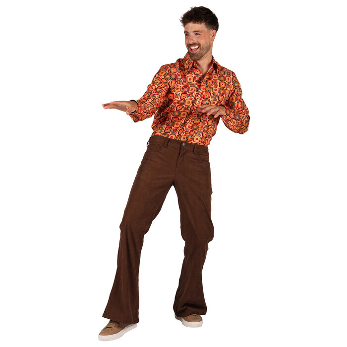 Thetru Broek retro jaren 70 hippie ribfluweel ribcordbroek bruin