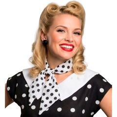 50's sjaal wit zwart polka dots satijn