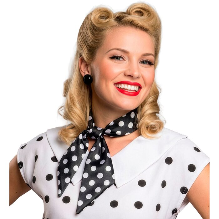 50's sjaal zwart wit polka dots satijn