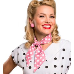 50's sjaal roze wit polka dots satijn