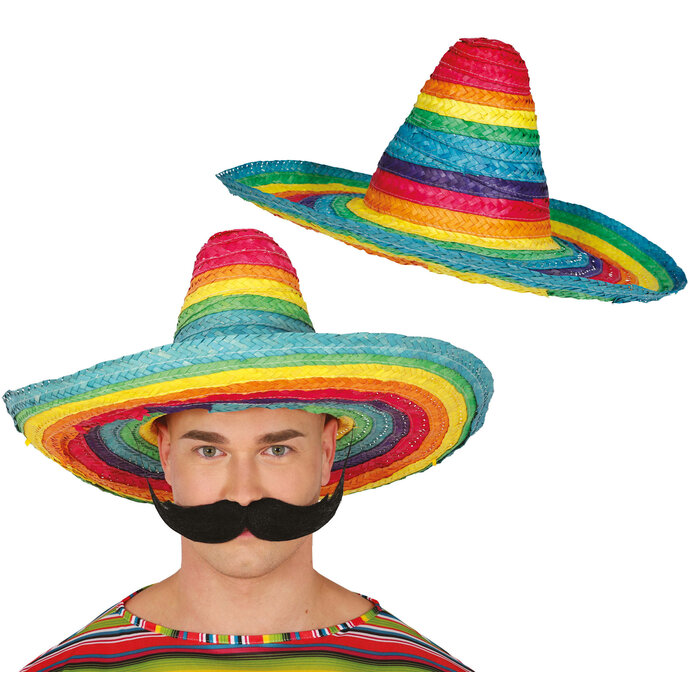 Sombrero Mexicaanse strohoed 50 cm regenboog