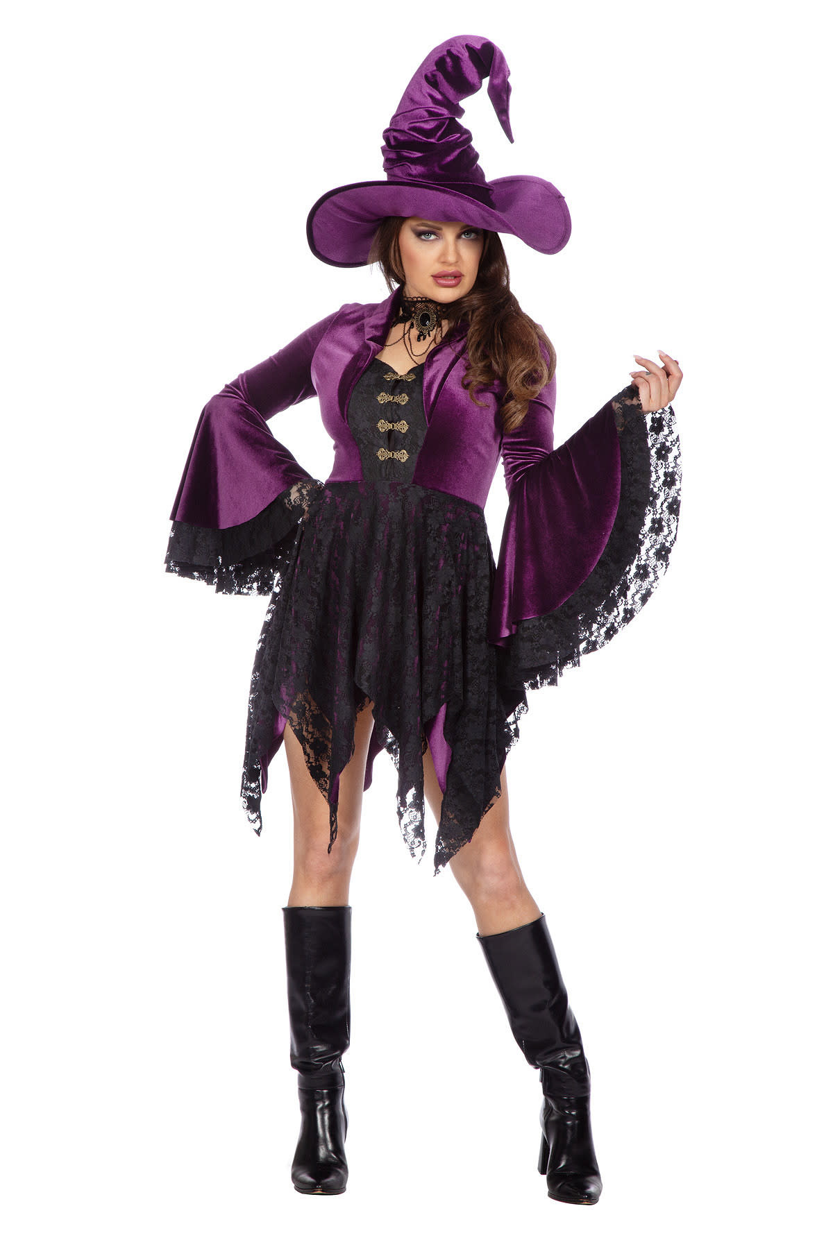 Heksenjurk velvet paars Halloween jurk